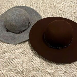 Pair of winter hats; brown and gray